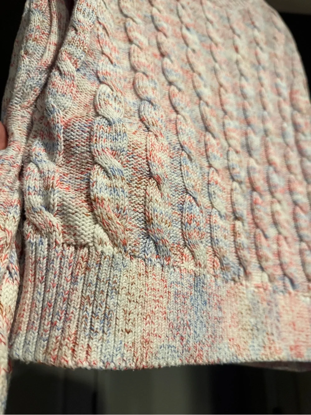 J. Crew Women’s Cable Knit Marled Cotton Blend Crewneck Sweater Pink Blue L